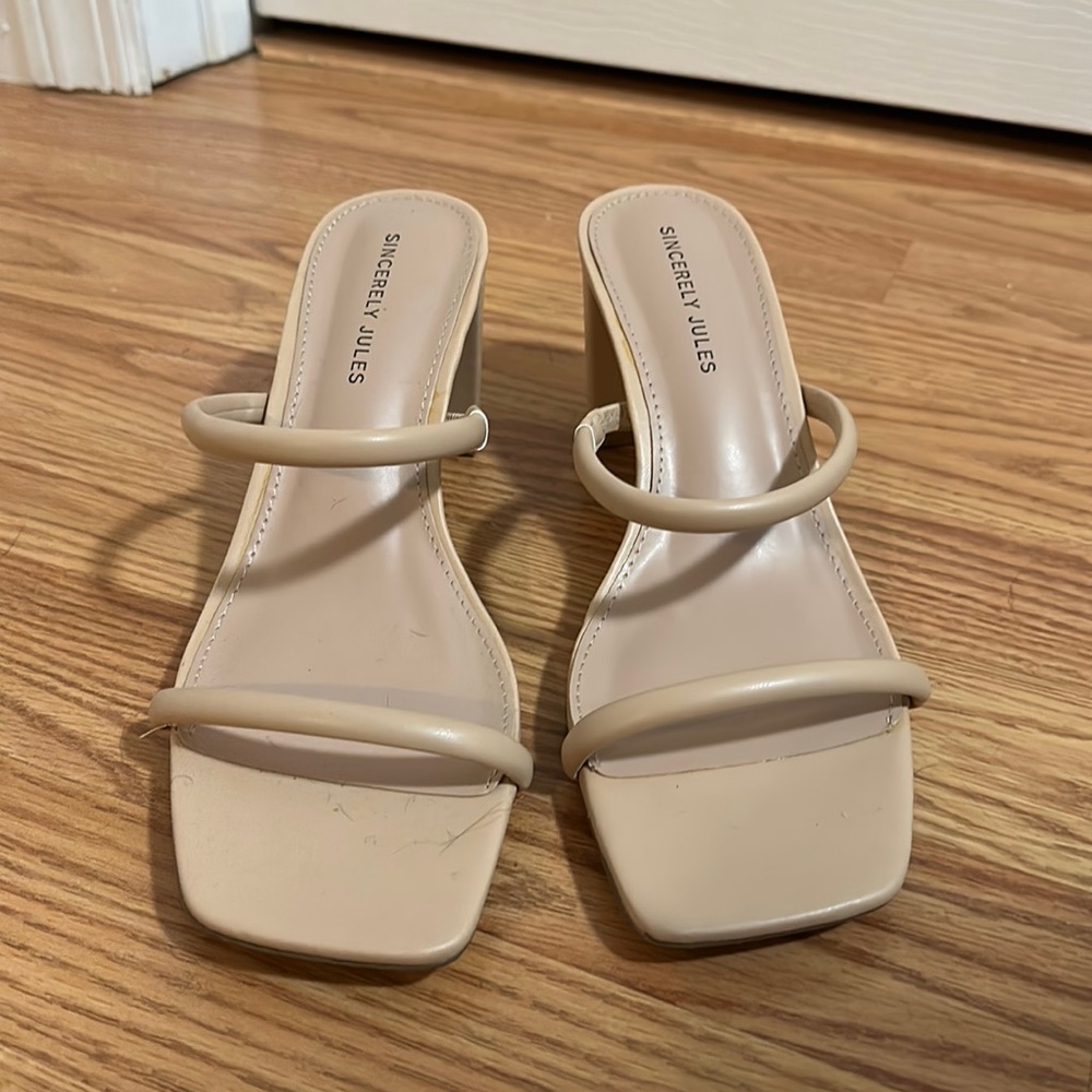 Nude block heel sandal. Size 8. Never worn